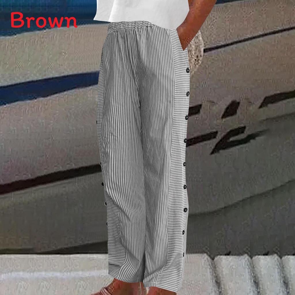 Stripes Cotton Womens Slim Fit Pants With Micro Stretch For Casual Summer Wear