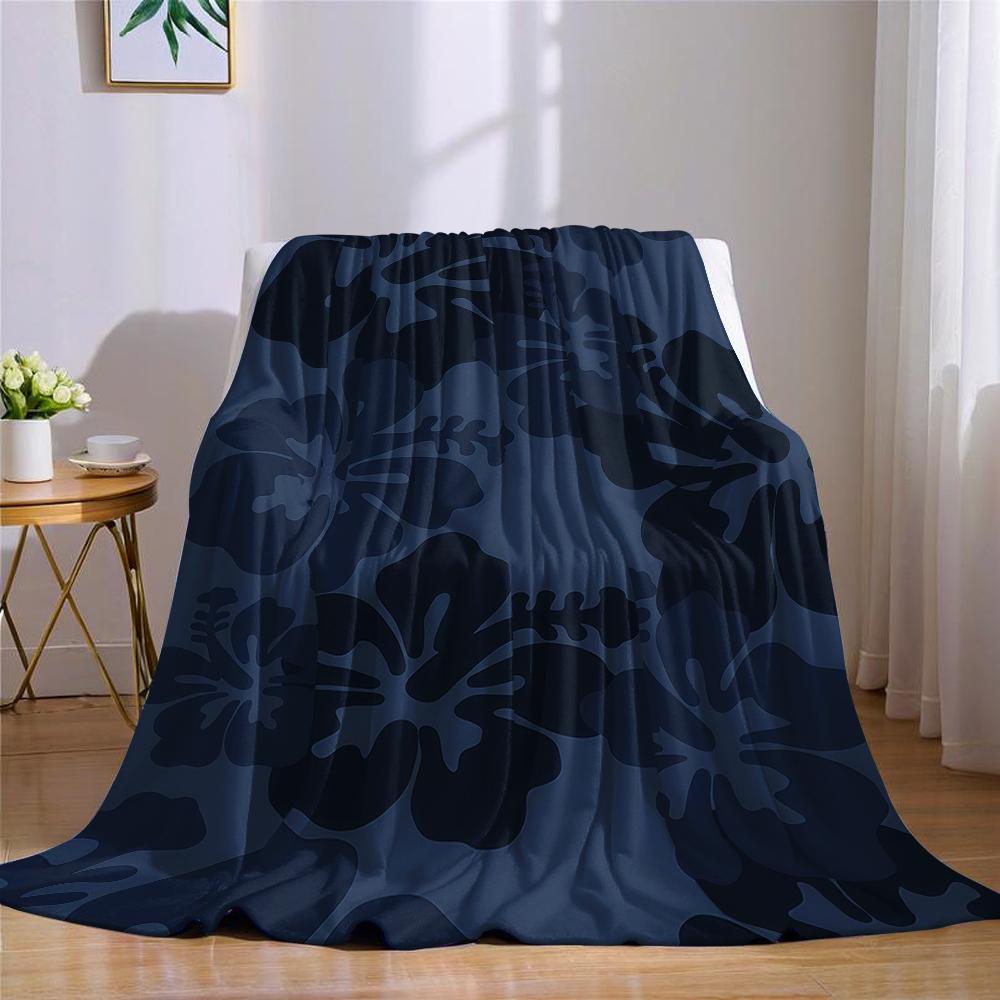 Navy Tone Floral Flannel Blanket Warm Soft Halloween Christmas Couch Warm Cozy Decorative Decor Gift For All Season