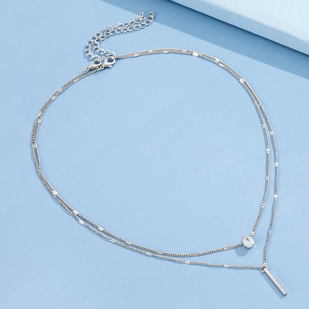 Women's Two-Piece Collarbone Chain, European American Fashion Versatile Double-Layer Stacked Long Tassel Pendant Necklace Jewelry