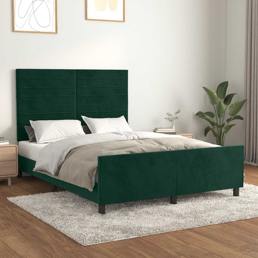 Bed Frame without Mattress Dark Green 140 x 190 cm Velvet