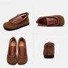 Johnature Retro Round Toe Flats Lightweight And Versatile Genuine Leather Splicing Women's Slip-on Shoes