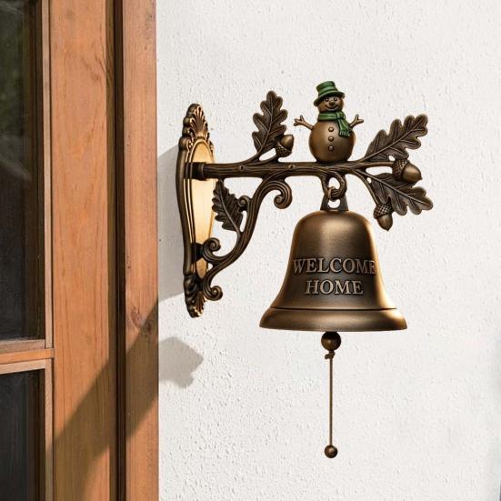 Rustic Metal Welcome Bell Christmas Wall Mounted Door Bell Vintage Dinner Bell for Outdoor Front Door Porch Home Decor