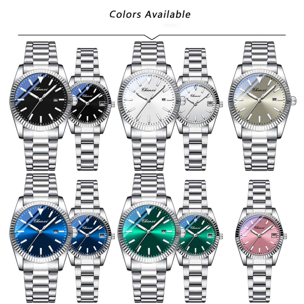 CHENXI Couple Watches Men's Quartz Watch with Date Stainless Steel Strap Water-Resistant Business Casual Style Ideal Couple Gift