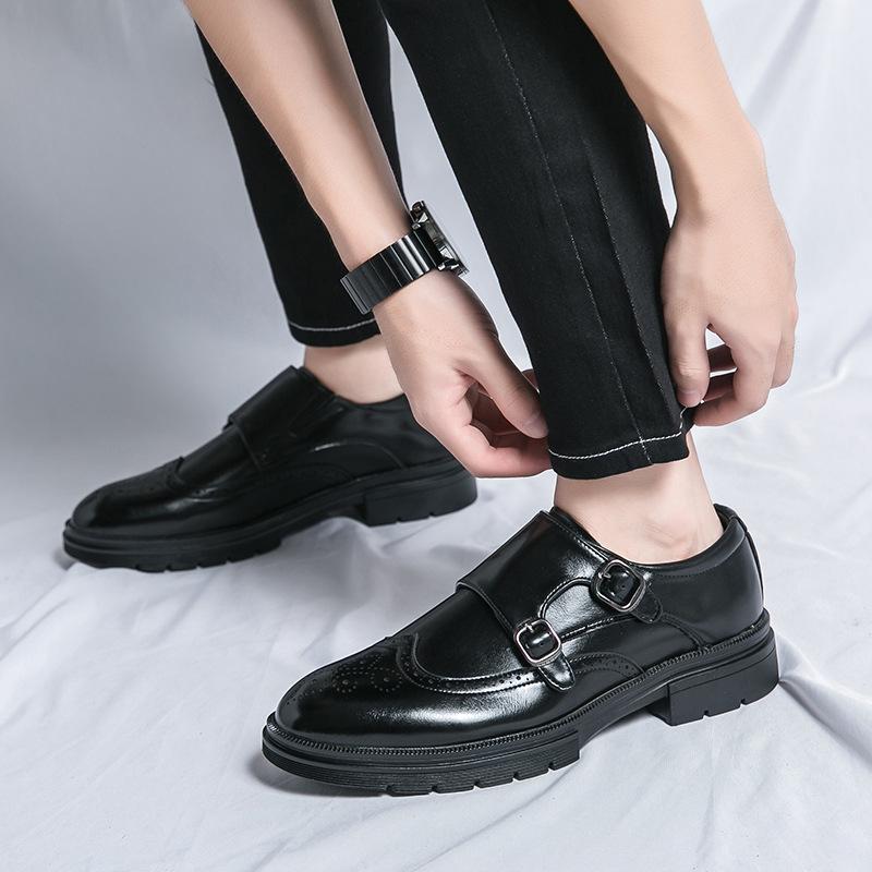 One-pedal leather shoes men's Korean version of British casual business retro lazy shoes breathable brock engraved men's shoes