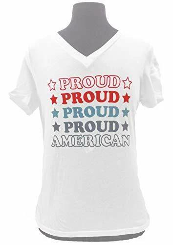 Things She Loves Proud Proud American Short Sleeve Vee Neck Tee Shirt White XL