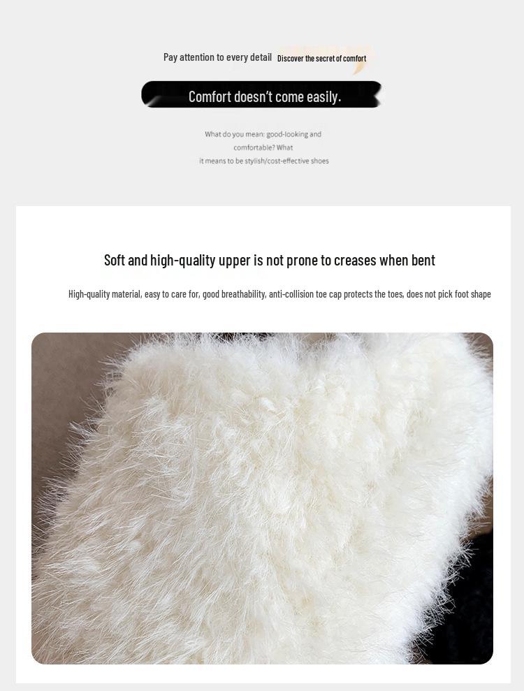 Women's Fuzzy Thick-Soled Closed-Toe Slippers - Warm, Fashionable, and Cute for Indoor/Outdoor Wear