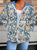 Blommig 3D-tryckt Huvtröja Cardigan Plus Size Höst Vinter Retro