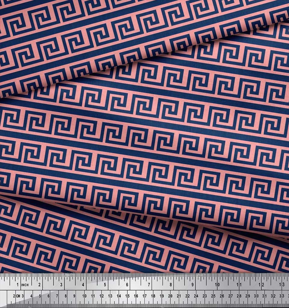 Soimoi Poly Crepe Fabric Greek Key Geometric Printed Craft Fabric by the Metre 42 Inch