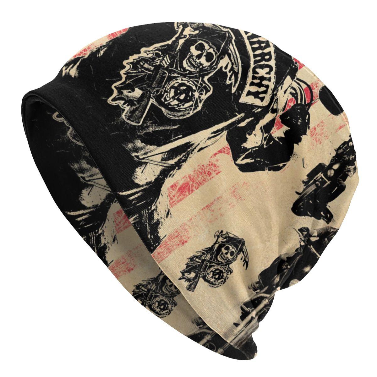 Хардкорная кепка в стиле панк-рок «Сыны анархии», крутая женская шапка унисекс, уличная шапка Skullies, весенняя теплая вязаная шапка двойного назначения 10.6x11in  26.8x28cm
