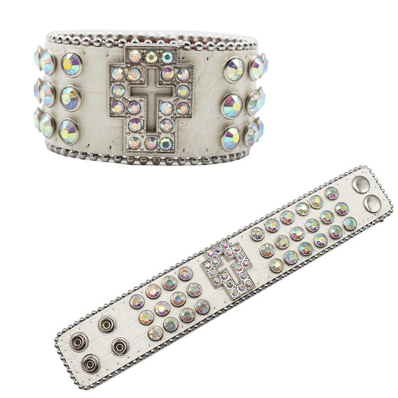 

Хип-хоп Панк Браслет с крестом, усыпанный бриллиантами и стразами, Персонализированное ювелирное изделие из ПУ кожи, усыпанное бриллиантами