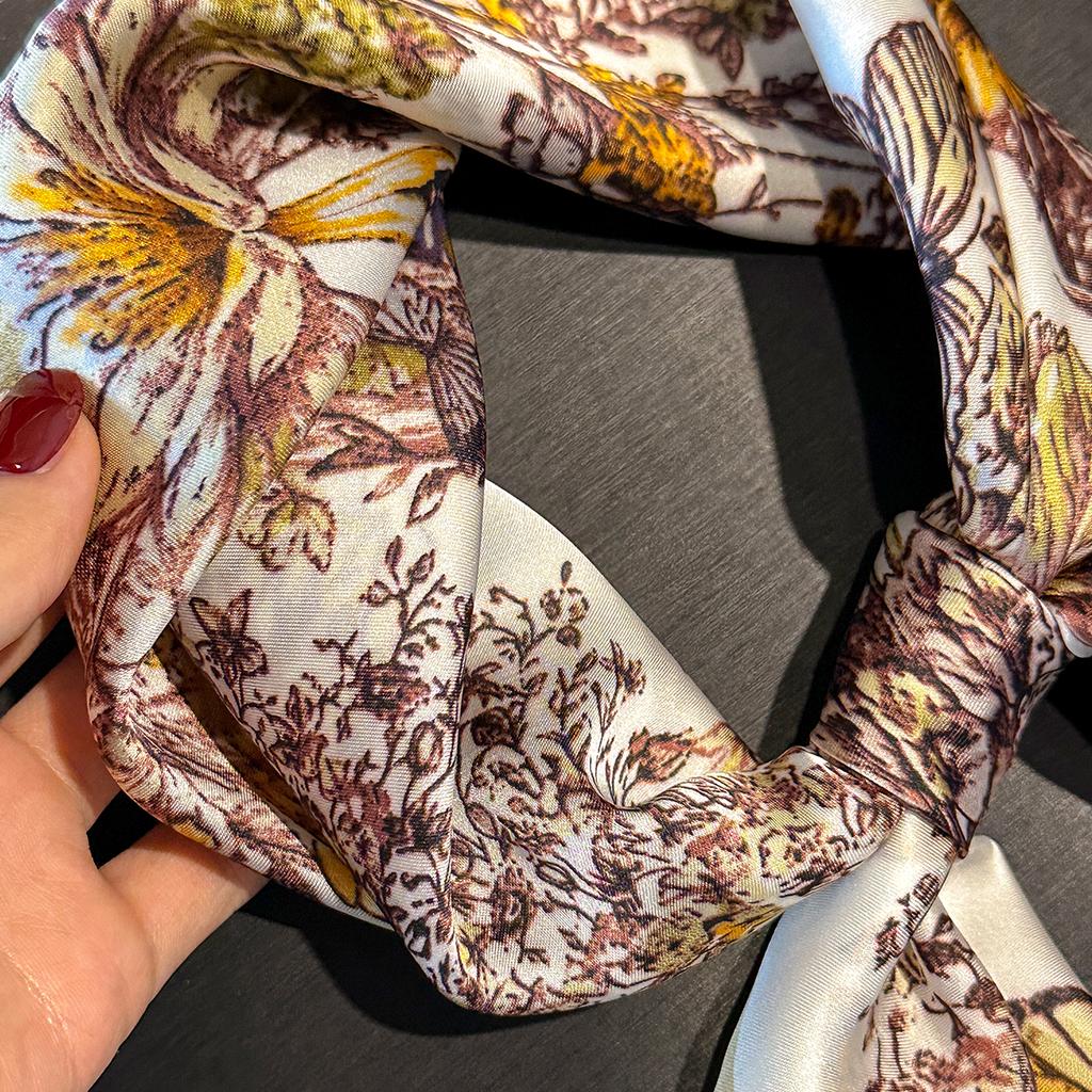 New Fashion 70X70cm Women's Scarf Silk Butterfly Print Scarf Square Shawl Decorative Headband Neck Luxury Design Bandana