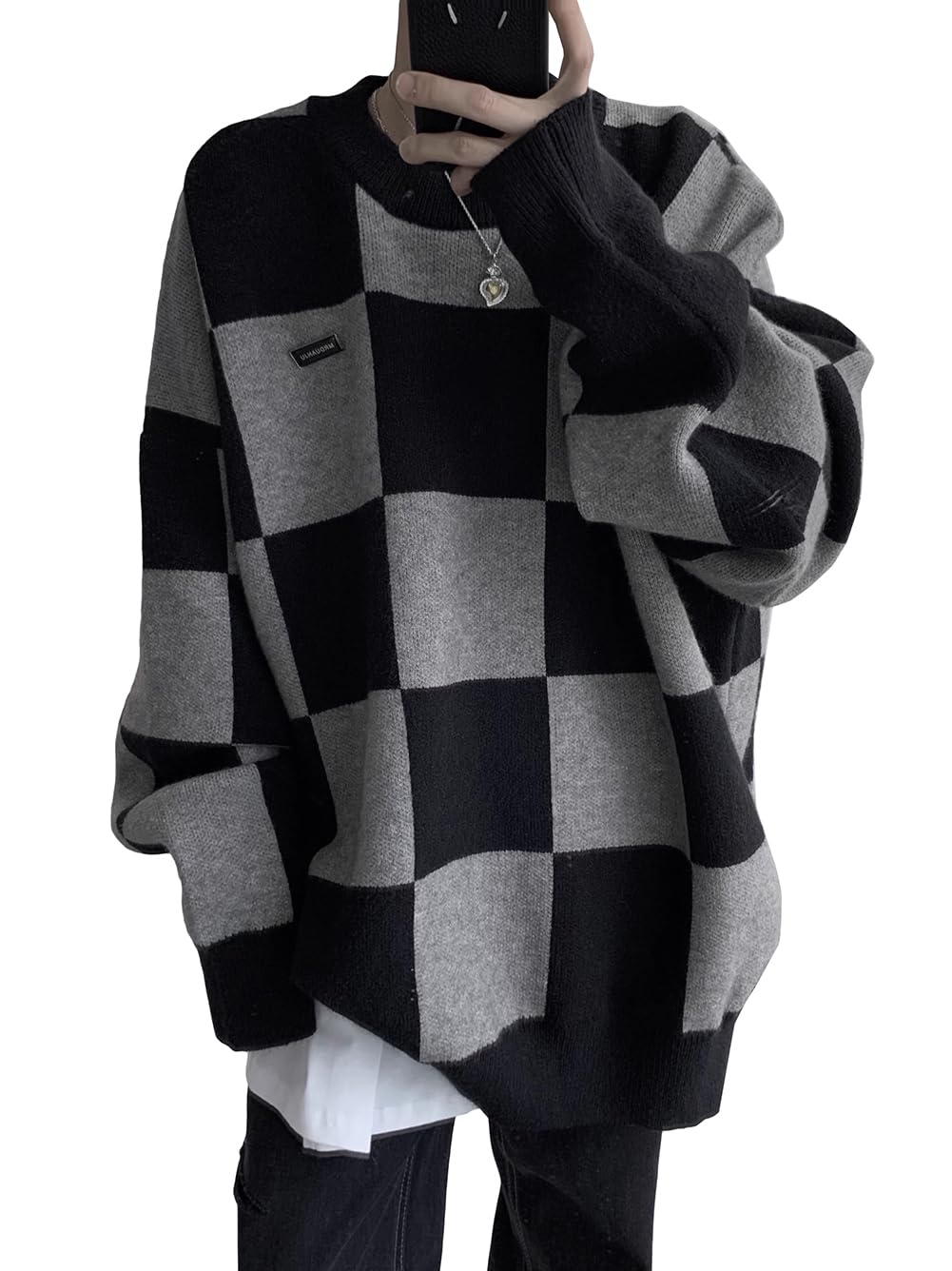 

JIYUTOR Knit Crew Check Loose Street Plus Korean Warm Crew Men s Sweater, Neck, Pattern, Fit, Style, Sizes, Pullover, Fashion, Fall/Winter, (4A Neck)