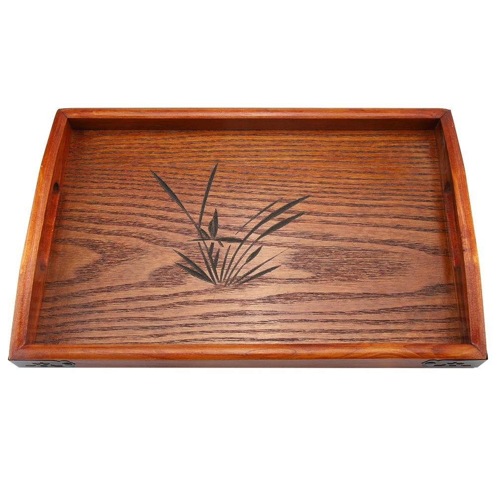 Large Wood Serving Tea Water Drinks Tray Wooden Breakfast Tea Serving Tray With Handle