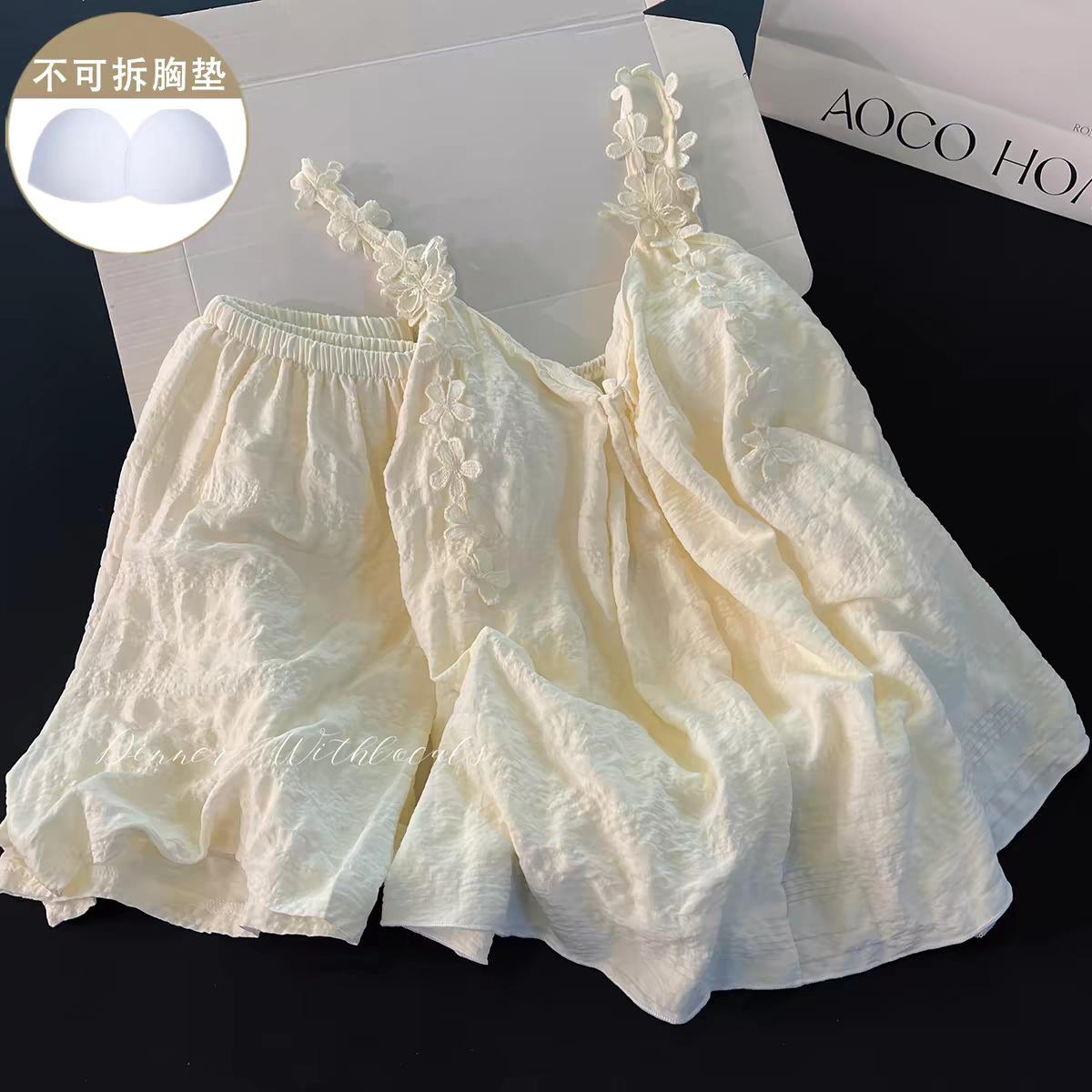 

Summer clouds cotton suspenders pajamas women with chest pads shorts sweet cute girl loungewear XXL