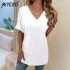 Women's Fashion Casual Solid Color Print Short Sleeve V-Neck Blouses & Shirts