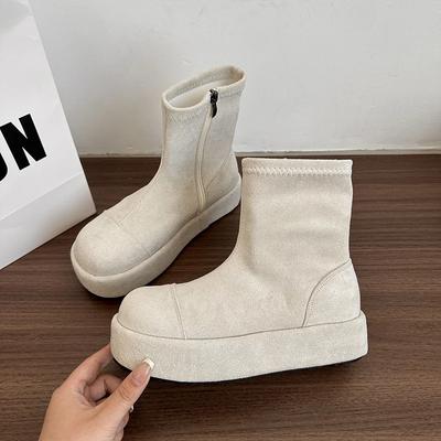 Retro Versatile Concise Low-heel Sponge Bottom Women's Boots Shoes for Women 2025 New Fashion Solid Round Toe Ankle Boot