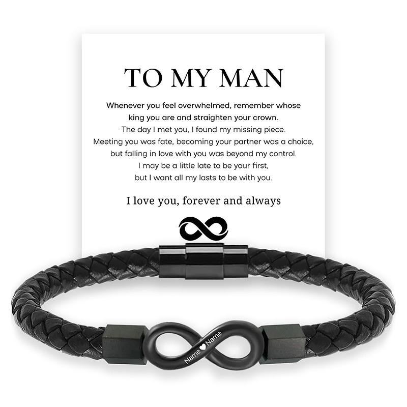 Gift For Men Infinity Bracelet Braided Leather Forever Linked Together Stainless Steel Engraved With Love You Forever Jewelry