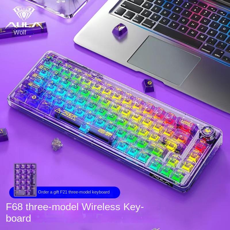

F68 Беспроводная связь Bluetooth с тремя режимами Прозрачная механическая клавиатура Горячая замена Ice Crystal Ice Soul Прокладка вала на заказ Hyaline violet Ice Soul Axis