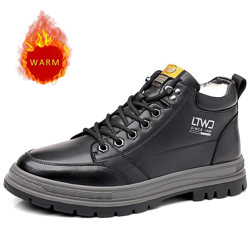 

Зимние хлопковые ботинки 2024 года, плюшевые утепленные мужские ботинки с высоким берцем, ботильоны, мужские ботинки из натуральной кожи, универсальные короткие ботинки 38