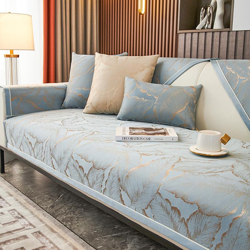 Gold Leaf Jacquard Sofa Covers Chenille Luxury Sofa Cushion Universal Living Room Sofa Non-Slip Armrest Backrest Cushions