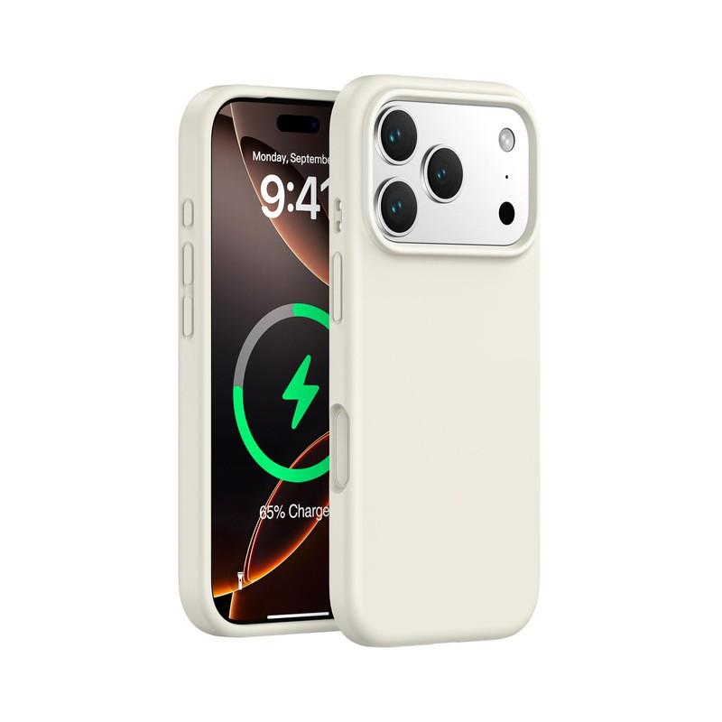 Magnetic Liquid Silicone Case IPhone 17 Pro Full Coverage With Integrated Button Protection Solid Color iPhone 17 античный белый