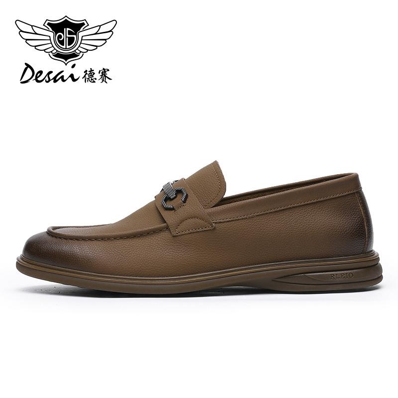 Desai Birinci Katman İnek Derisi Erkek Ayakkabıları İş Elbisesi Yumuşak Tabanlı Loafer'lar Retro İngiliz Deri Ayakkabılar Tek Pedallı Erkek Ayakkabıları