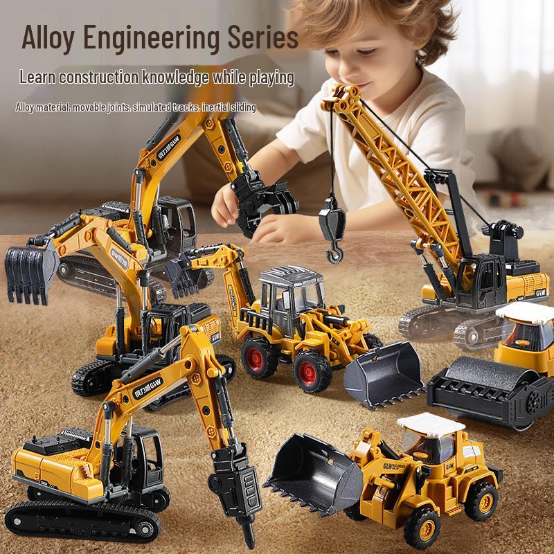 Children's Alloy Excavator Toy with Bucket & Drilling Machine for Boys Ages 2-5
