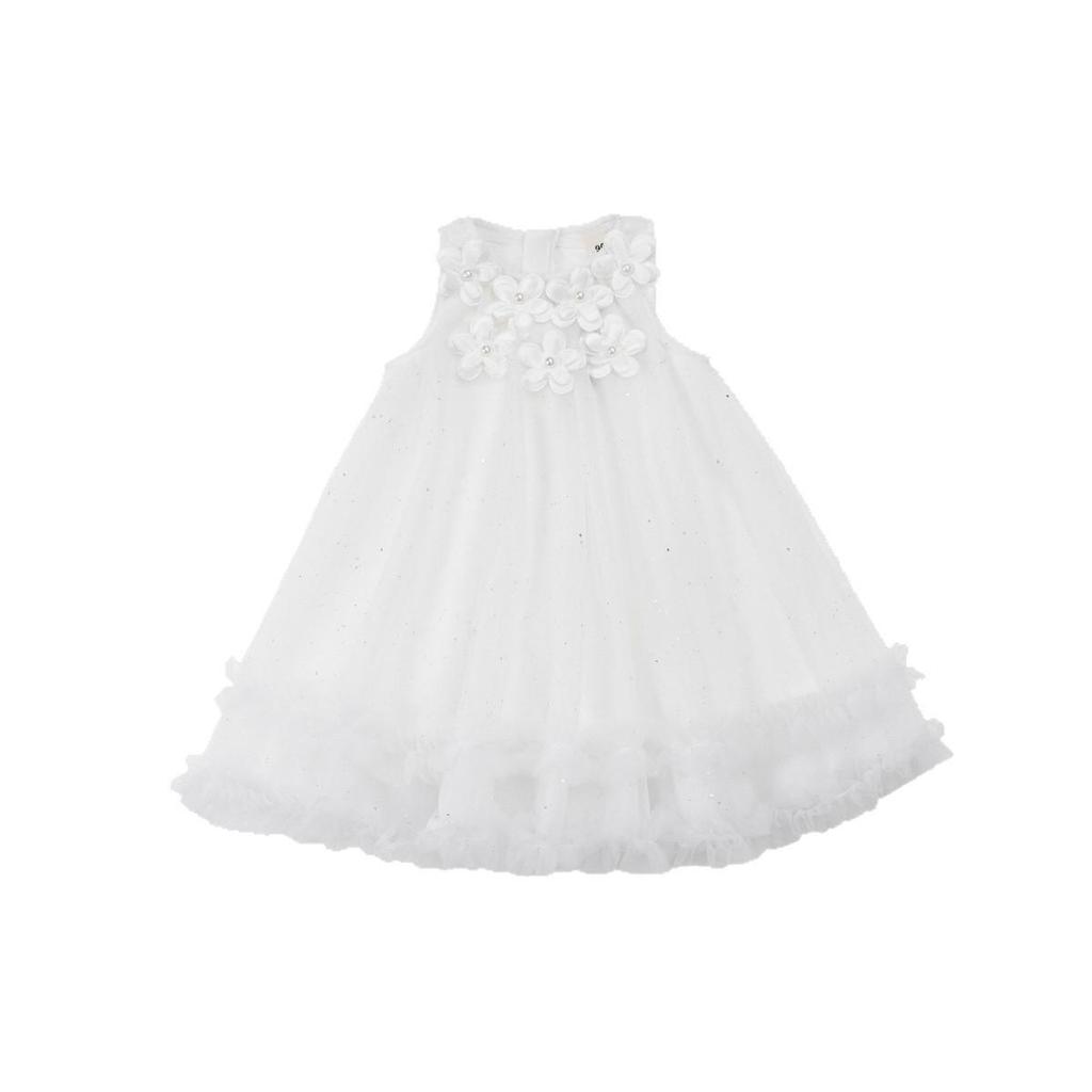Sweet Summer Sleeveless Princess Dress with 3D Flowers & Sequins for Little Girls