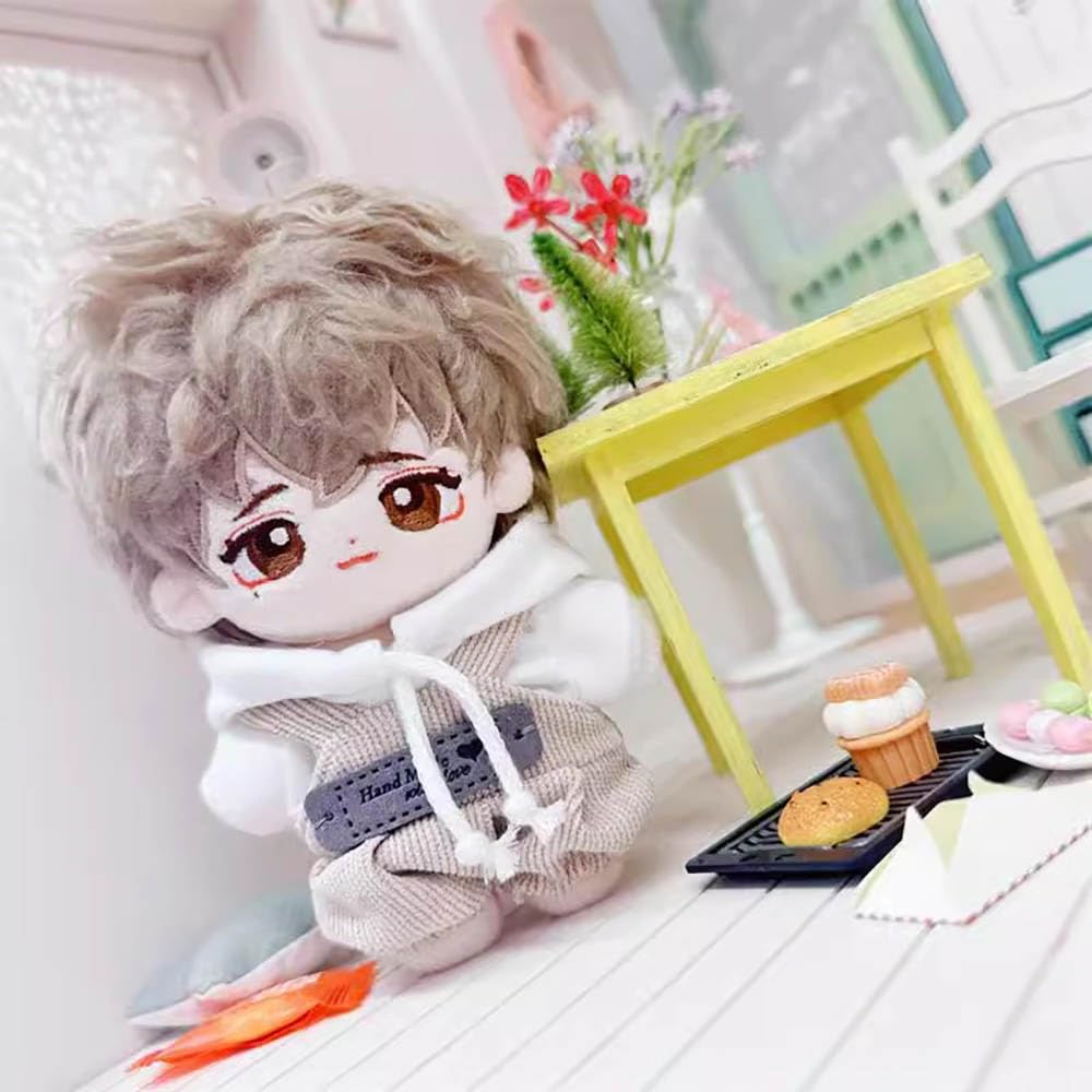 Niannyyhouse 10cm~15cm 20cm Plush Clothes, White Hoodie, Suspenders, Cotton Doll, Dress-Up Accessories (Brown 20cm)