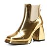 Silver Gold Women Platform Chelsea Boots High Chunky Heels British Winter Dress Office Ladies Shiny Retro Square Toe Ankle Boots