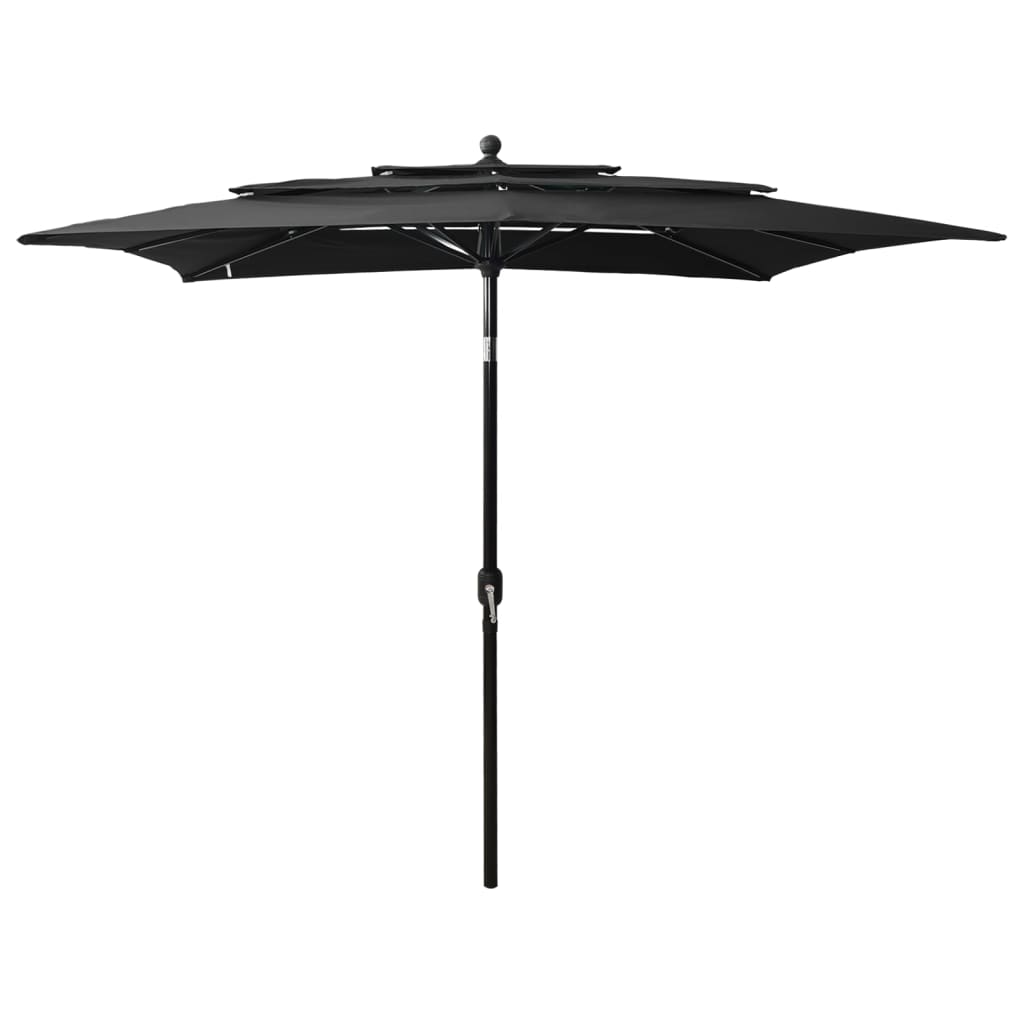 2.5 x 2.5 m Black Triple Layer Sun Umbrella with Aluminum Pole