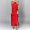 European American Fashion Halter Backless Slit Tassel Maxi Dress for Women