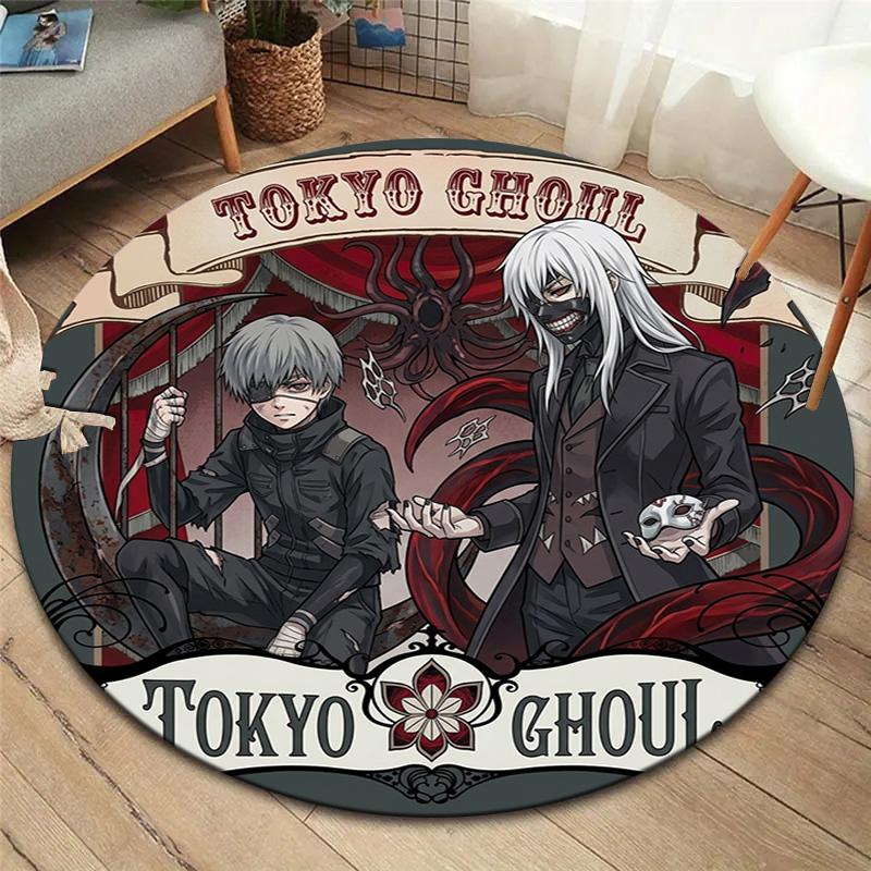 Tokyo Ghoul Runder Teppich Teppich für Wohnzimmer Schlafzimmer Sofa Spielzimmer Dekor Rutschfeste Bodenmatte