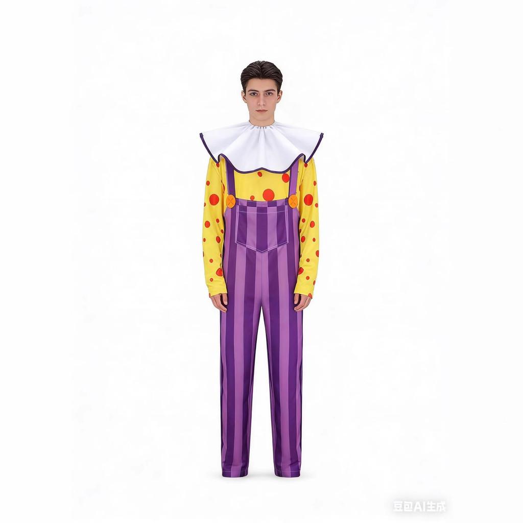 Toy Story Chuckles The Clown Cosplay Costume With Long Sleeve Top And Overalls For Halloween Dress Up