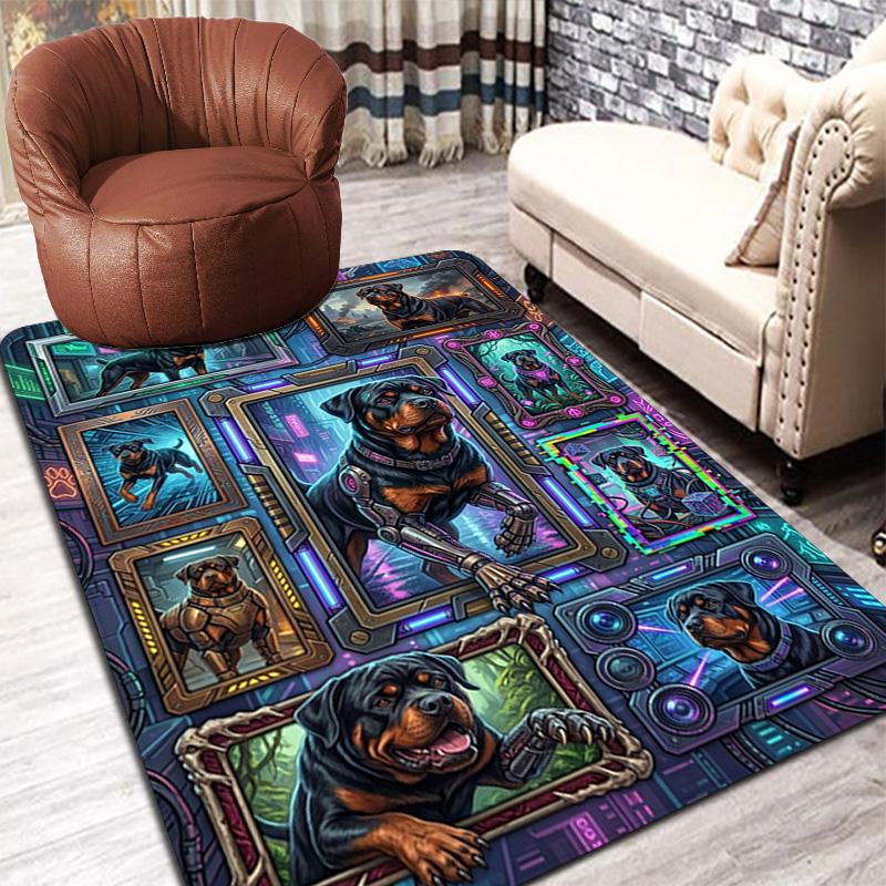 Cybernetic Rottweiler Portraits Pattern Rug Floor Mat for Living Room or Bedroom Soft and Comfortable Carpet a Gift for Birthday and Holiday.