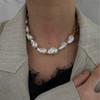 Vintage White Irregular Imitation Pearl Necklace for Women Elegant Handmade Bead Chain Necklace Wedding Charm Zircon Gifts