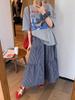 American Retro Style Women's Summer Casual Plaid Skirt & Loose Cotton T-Shirt Set