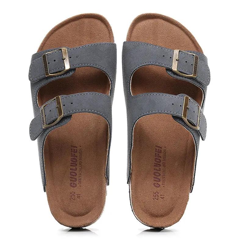 Fashion Fashion Cork Slippers Women's Summer Outdoor Antiskid Couple Leather Sandals Vacation Beach Slippers Flip Flops Big Size 35-46