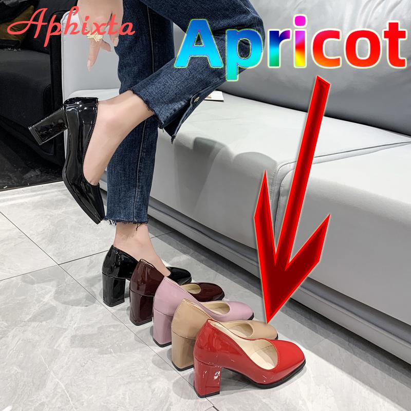 Fashion Aphixta 7.5cm Square Tou Patent Leather Shoes Women Pumps Thick Heels Sapato Feminino Work Party Shoes Super Big Plus Size 50