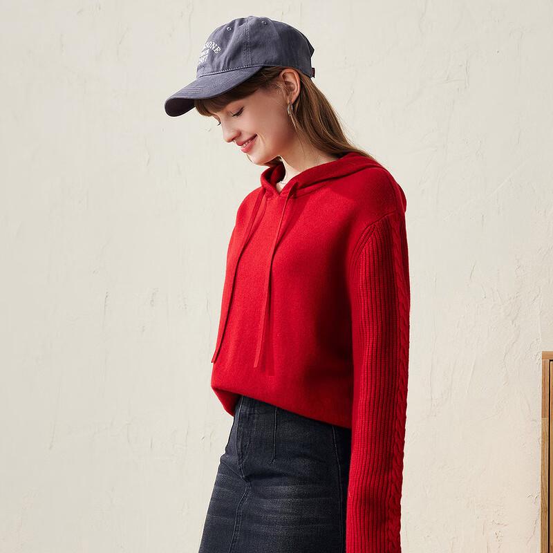 Commomboka Women's Hooded Cable Knit Wool Sweater