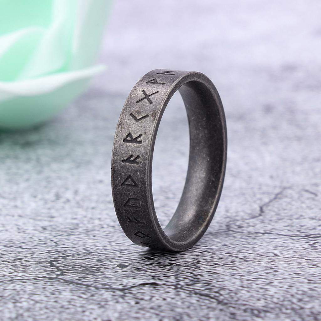 Vintage Viking Rune Ring For Men Unisex Minimalist Distressed Stainless Steel Jewelry