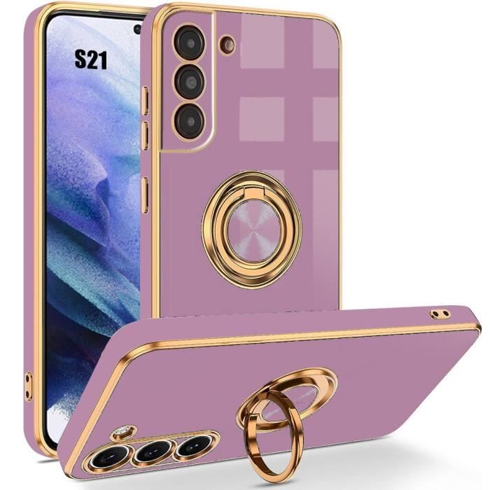 Coque pour Samsung Galaxy S21 - Violet - Antichoc TPU - Support à Anneau 360° - Ultra Fin - Élégant