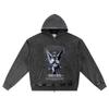 DTG Print Knitted Denim Zip-Up Hoodie Angel Streetwear Brother Print Zipper Hoodies  