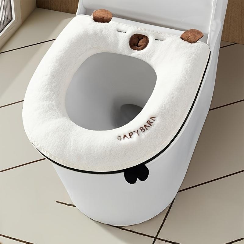 New Winter Thickened And Plush Toilet Seat Cover for Home Use, Featuring Cartoon Embroidery And a Built-In Handle