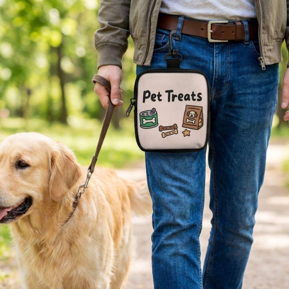 Waterproof Dog Treat Pouch Zipper Closure Transparent Window Pet Training Reward Bag Printed Design Leak-Proof Dog Care Bag