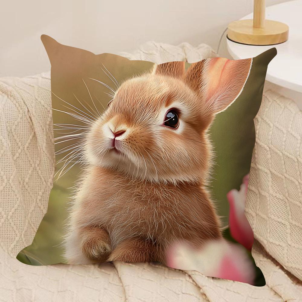Cute Rabbit Cushion Cover Soft Plush Fabric Double-Sided Printed Sofa Cushion Cover For All Seasons Home Decor Gift