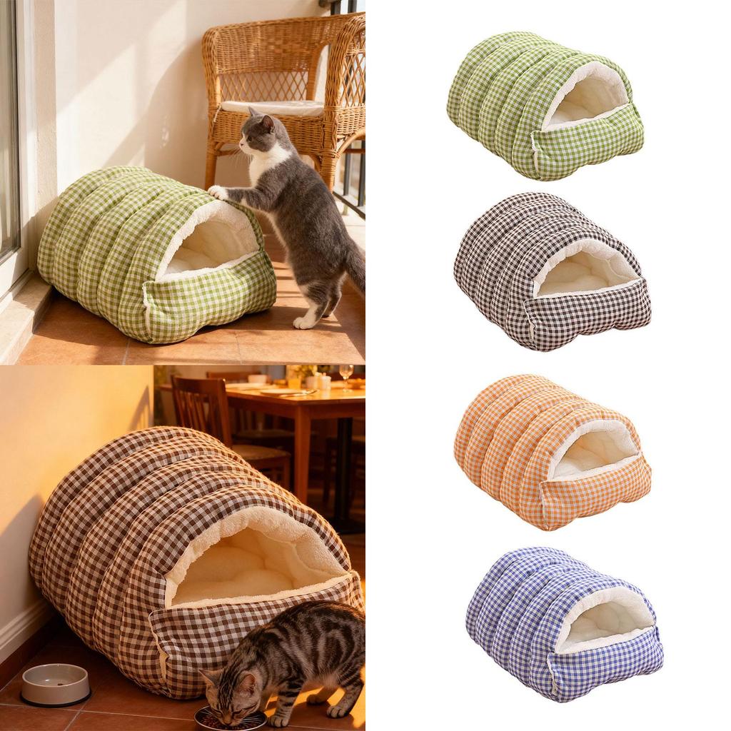 Self Heating Dog Cat Bed Flannel Kennel Cave House Cozy Cat Hideout Removable Pillow for Indoor Cat Enclosure