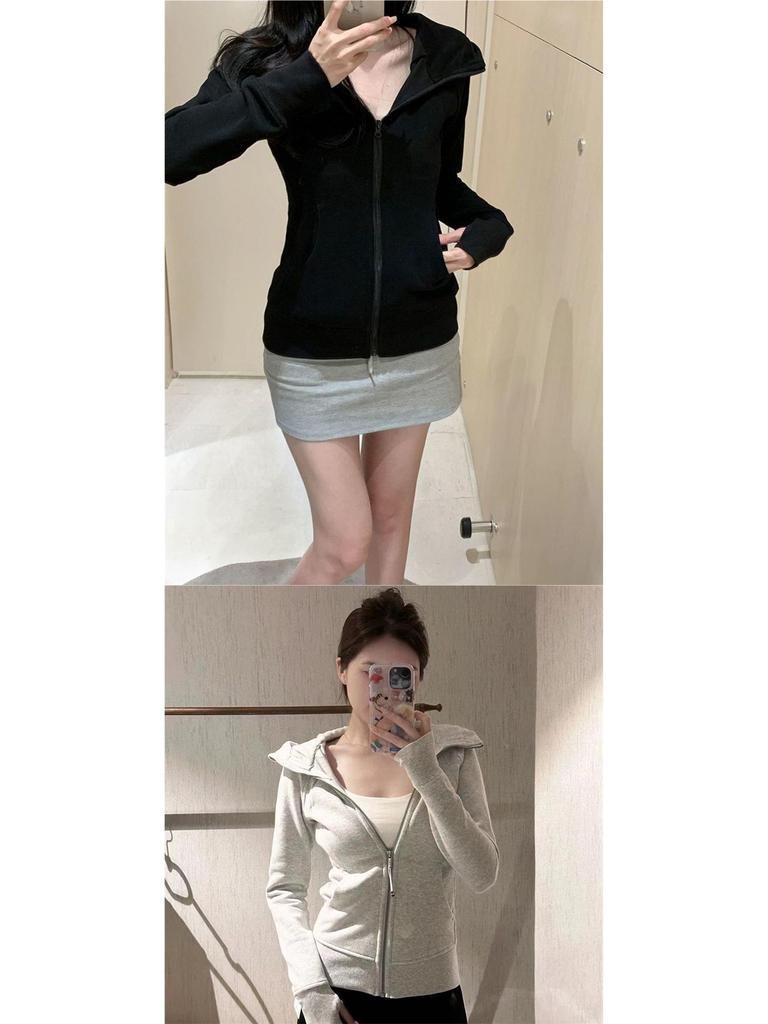 Women's Slim-Fit Hooded Jacket, American Style, Trendy Zipper Cardigan for Spring & Autumn, Versatile & Slimming Dopamine Dressing