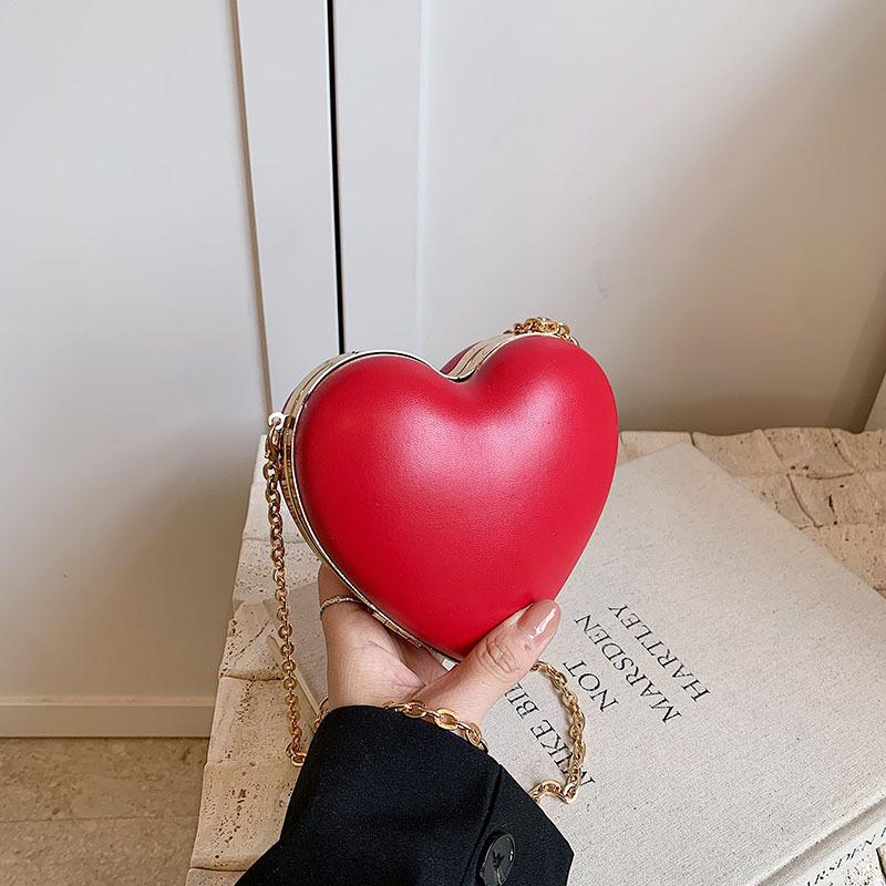 Fashion Women Red Heart Shaped Purse Ladies Luxury Evening Clutches Valentine'S Day Gift Shoulder Bag Wedding Party Chain Purse