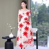 2023 Plus Size Floral Summer Cotton Dress for Middle-Aged Women